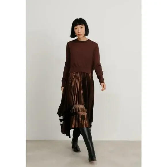 ALLSAINTS Nadia Foil Midi Dress Wool 2-in-1 Size Medium NWT - Picture 3 of 16